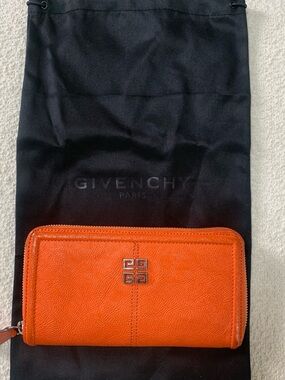 Givenchy Orange Zip-Around Leather Wallet